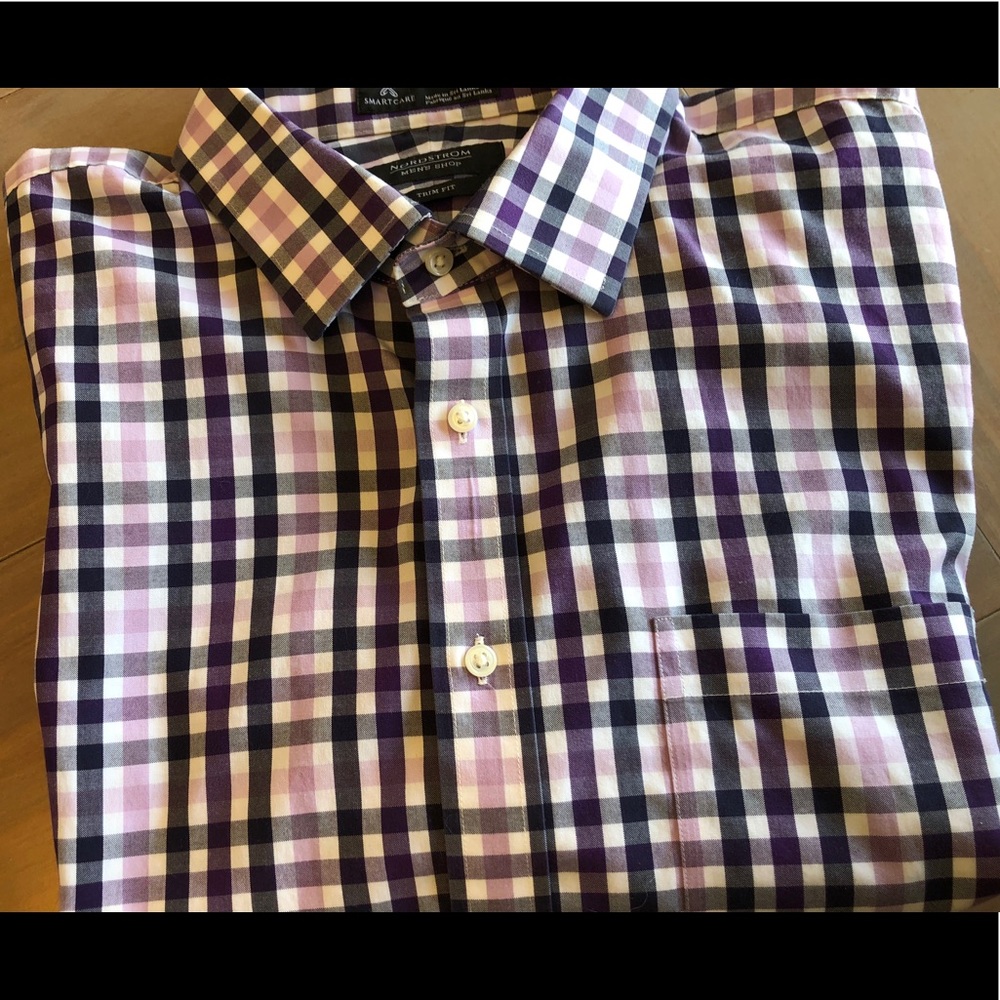 Nordstrom dress shirt, gingham, trim fit, 17 36-37